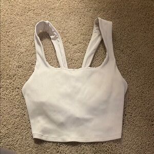 Alo White Ribbed Crop Top